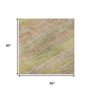 HomeRoots 5' X 8' Elegant Gold Blush Teal Striped Area Rug – Washable, UV Protected, Stain Resistant Design 695680