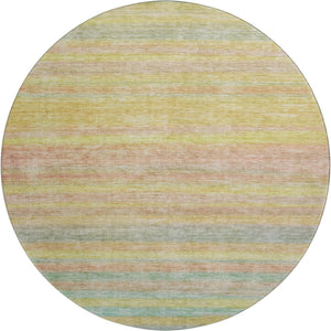HomeRoots 8' Gold Blush Teal Striped Washable Round Rug - UV Protected, Durable, Stylish for High-Traffic Homes 695681