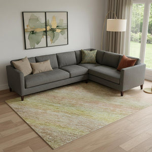 HomeRoots 9' X 12' Elegant Gold Blush Teal Striped Washable Area Rug with UV Defense for Modern Homes 695683