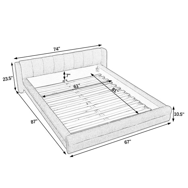 English Elm Queen Upholstered Bed Frame In Soft Chenille Fabric – Modern Platform Design With Padded Headboard W487S00328-GIGA