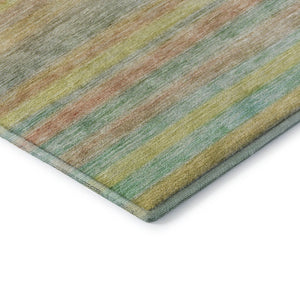 HomeRoots 10' X 14' Stylish Gold Blush & Teal Striped Area Rug - Washable, Durable, UV Protection & Stain Resistant 695684