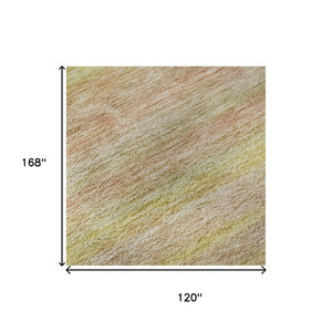 HomeRoots 10' X 14' Stylish Gold Blush & Teal Striped Area Rug - Washable, Durable, UV Protection & Stain Resistant 695684