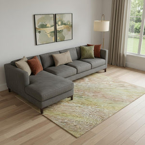 HomeRoots 10' X 14' Stylish Gold Blush & Teal Striped Area Rug - Washable, Durable, UV Protection & Stain Resistant 695684