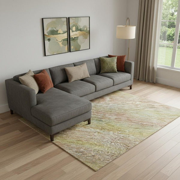 HomeRoots 10' X 14' Stylish Gold Blush & Teal Striped Area Rug - Washable, Durable, UV Protection & Stain Resistant 695684