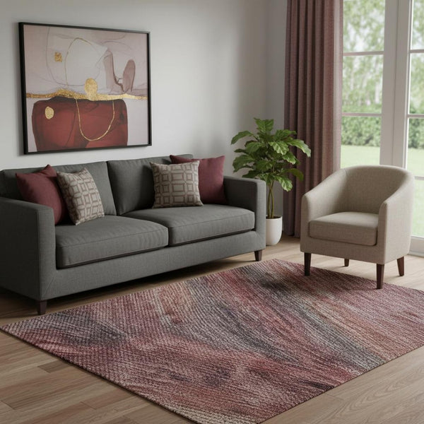 HomeRoots 5' Stylish Rust, Gray & Blush Striped Area Rug - Washable, UV Protected & Stain Resistant for Homes 695686