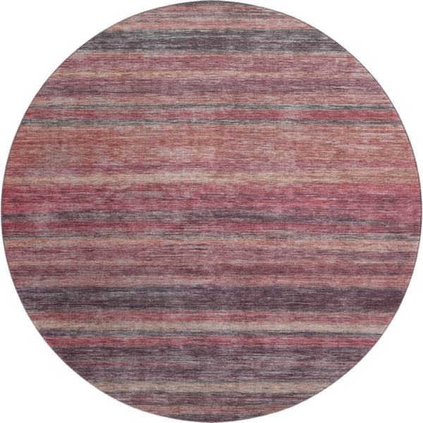HomeRoots 8' Stylish Rust Gray & Blush Striped Round Rug - Washable, UV Protected, Ideal for Family Spaces 695687