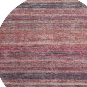 HomeRoots 8' Stylish Rust Gray & Blush Striped Round Rug - Washable, UV Protected, Ideal for Family Spaces 695687