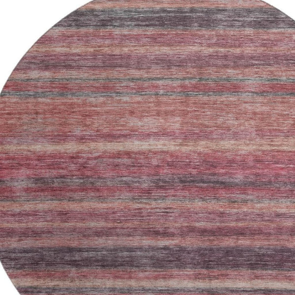 HomeRoots 8' Stylish Rust Gray & Blush Striped Round Rug - Washable, UV Protected, Ideal for Family Spaces 695687