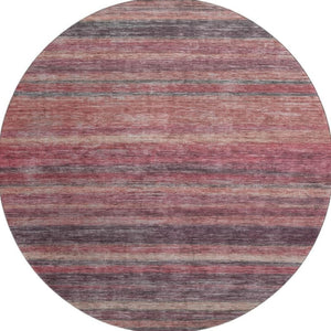 HomeRoots 8' Stylish Rust Gray & Blush Striped Round Rug - Washable, UV Protected, Ideal for Family Spaces 695687