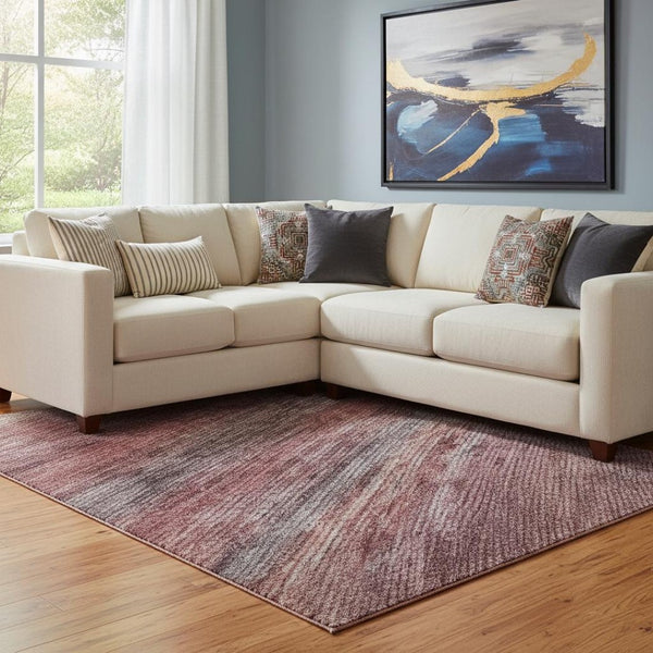 HomeRoots 8' X 10' Washable Rust Gray & Blush Striped Area Rug with UV Protection for Stylish Living Spaces 695688