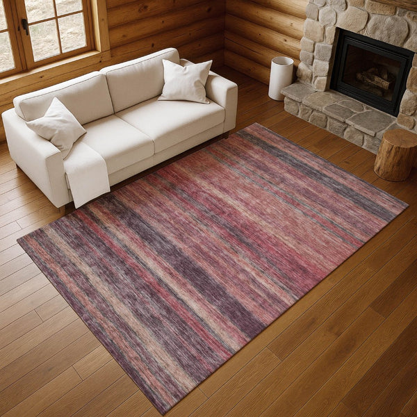 HomeRoots 9' X 12' Elegant Rust Gray & Blush Striped Area Rug - Washable, Stain-Resistant, UV Protected! 695689