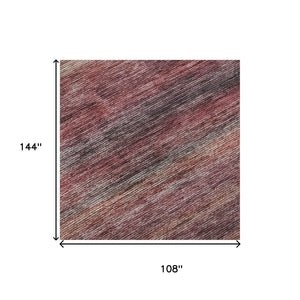HomeRoots 9' X 12' Elegant Rust Gray & Blush Striped Area Rug - Washable, Stain-Resistant, UV Protected! 695689