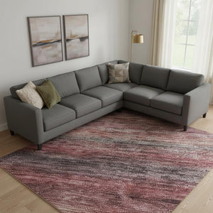 HomeRoots 9' X 12' Elegant Rust Gray & Blush Striped Area Rug - Washable, Stain-Resistant, UV Protected! 695689