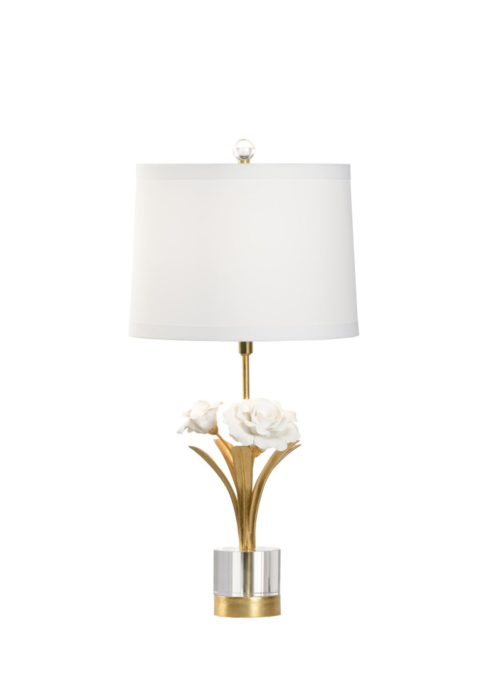 Chelsea House Small Rose Lamp With Hand-Formed Porcelain Blooms, Antique Gold Leaf Stem, Crystal Accent Light Fixture 69569
