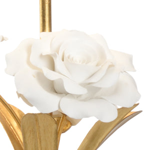 Chelsea House Small Rose Lamp With Hand-Formed Porcelain Blooms, Antique Gold Leaf Stem, Crystal Accent Light Fixture 69569