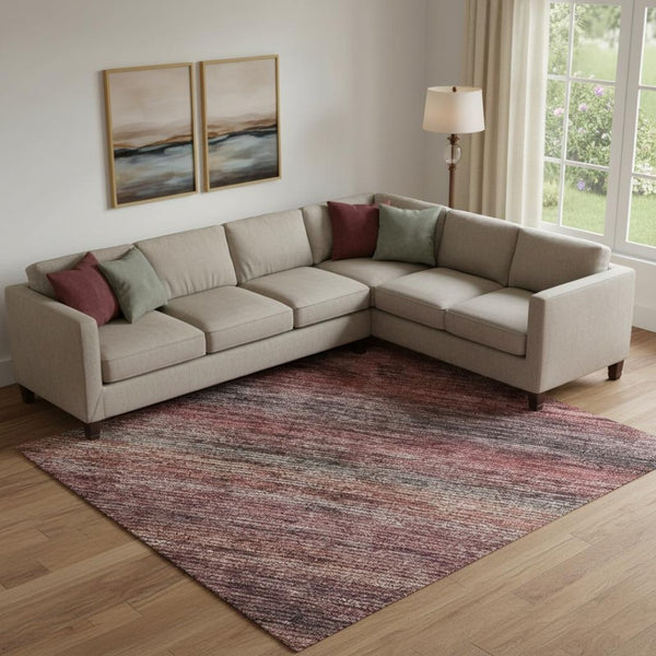 HomeRoots 10' X 14' Striped Washable Area Rug in Rust, Gray & Blush - UV Protected, Stain Resistant, Durable Design 695690