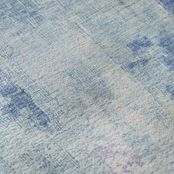 HomeRoots 8' Blue Blush and Ivory Abstract Washable Round Rug - UV Protected, Durable, Easy Care for High Traffic 695693