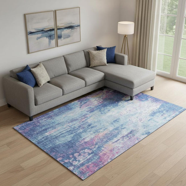 HomeRoots 9' X 12' Blue Blush Ivory Abstract Area Rug - Washable, UV Protected, Durable for Busy Homes 695695