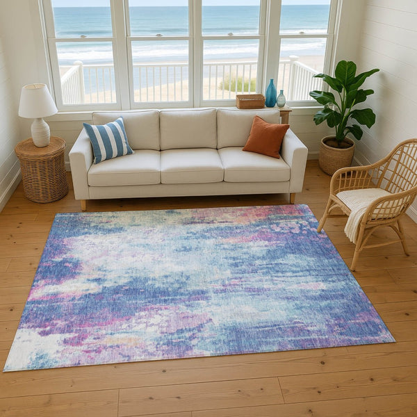 HomeRoots 9' X 12' Blue Blush Ivory Abstract Area Rug - Washable, UV Protected, Durable for Busy Homes 695695