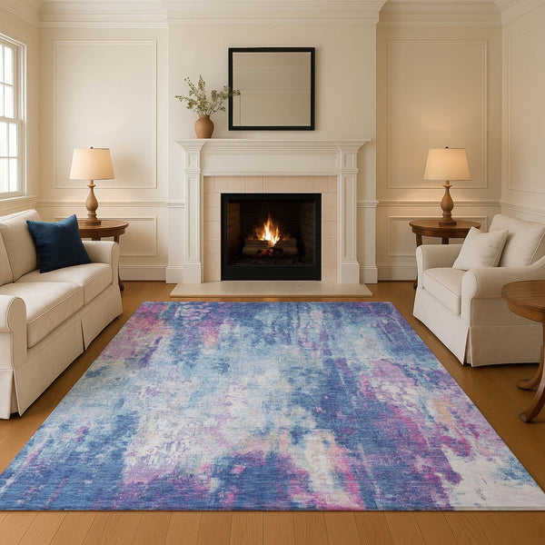 HomeRoots 10' Blue Blush Ivory Abstract Area Rug - Washable, UV Protected, Stain Resistant, Stylish & Durable! 695696