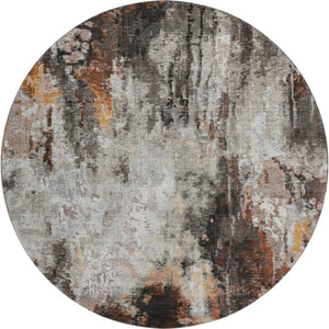 HomeRoots 8' Gray Rust and Ivory Abstract Washable Round Rug – Stylish, Durable, UV Protected for Modern Spaces 695699