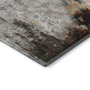 HomeRoots 8' Gray Rust and Ivory Abstract Washable Round Rug – Stylish, Durable, UV Protected for Modern Spaces 695699