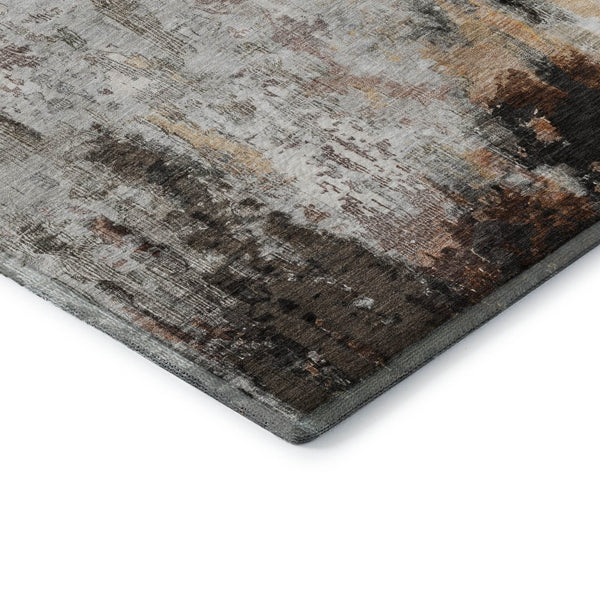 HomeRoots 8' Gray Rust and Ivory Abstract Washable Round Rug – Stylish, Durable, UV Protected for Modern Spaces 695699