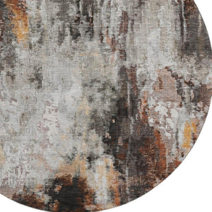 HomeRoots 8' Gray Rust and Ivory Abstract Washable Round Rug – Stylish, Durable, UV Protected for Modern Spaces 695699