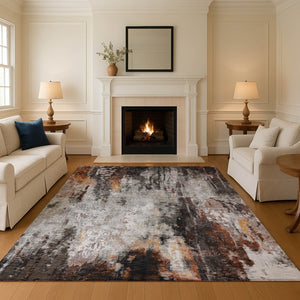 HomeRoots 10' X 14' Gray, Rust & Ivory Abstract Area Rug – Washable, UV-Resistant, Modern Design for High Traffic Areas 695702