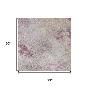 HomeRoots 5' X 8' Pink Peach Ivory Abstract Washable Area Rug with UV Protection for Stylish Home Décor 695704