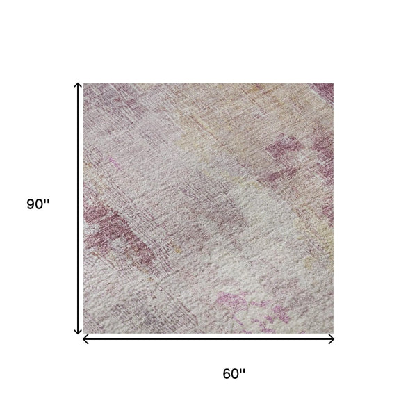 HomeRoots 5' X 8' Pink Peach Ivory Abstract Washable Area Rug with UV Protection for Stylish Home Décor 695704
