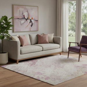 HomeRoots 5' X 8' Pink Peach Ivory Abstract Washable Area Rug with UV Protection for Stylish Home Décor 695704