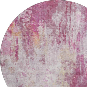 HomeRoots 8' Washable Round Rug in Pink Peach & Ivory – UV Protected, Stain Resistant, Modern Abstract Design 695705