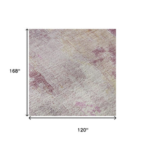 HomeRoots 10' Pink Peach & Ivory Abstract Washable Area Rug - Durable, UV Protected, Perfect for Busy Homes! 695708