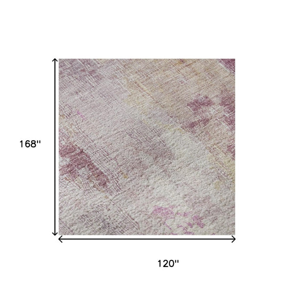 HomeRoots 10' Pink Peach & Ivory Abstract Washable Area Rug - Durable, UV Protected, Perfect for Busy Homes! 695708