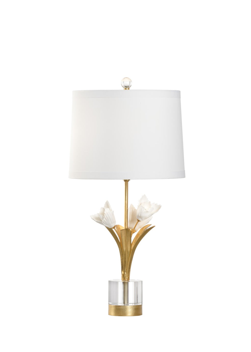 Chelsea House Small Tulip Lamp — Compact Porcelain Floral Table Lamp With Antique Gold Stem, Crystal Base, Silk Shade 69571