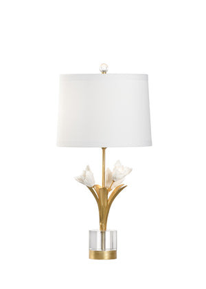 Chelsea House Small Tulip Lamp — Compact Porcelain Floral Table Lamp With Antique Gold Stem, Crystal Base, Silk Shade 69571