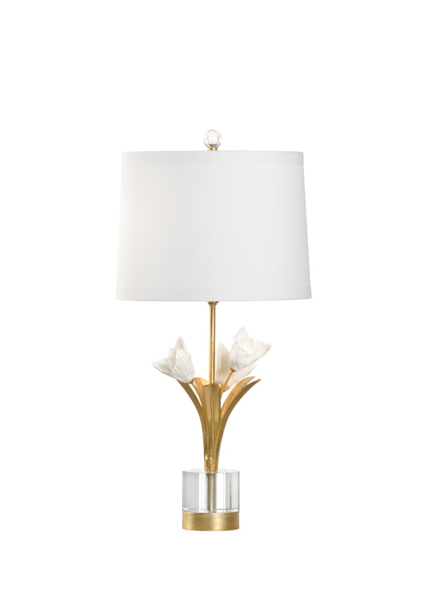 Chelsea House Small Tulip Lamp — Compact Porcelain Floral Table Lamp With Antique Gold Stem, Crystal Base, Silk Shade 69571