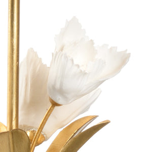 Chelsea House Small Tulip Lamp — Compact Porcelain Floral Table Lamp With Antique Gold Stem, Crystal Base, Silk Shade 69571
