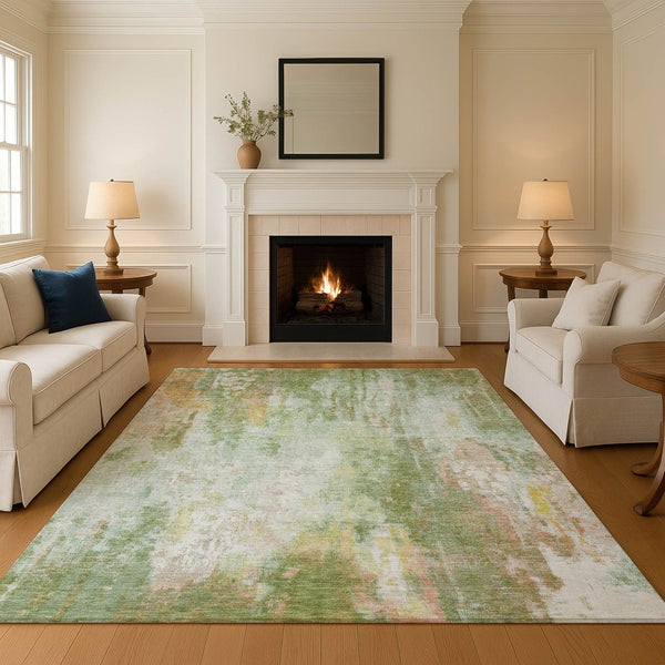 HomeRoots 5' X 8' Washable Sage Wheat Ivory Area Rug with UV Protection, Stain Resistance & Non-Slip Backing 695710