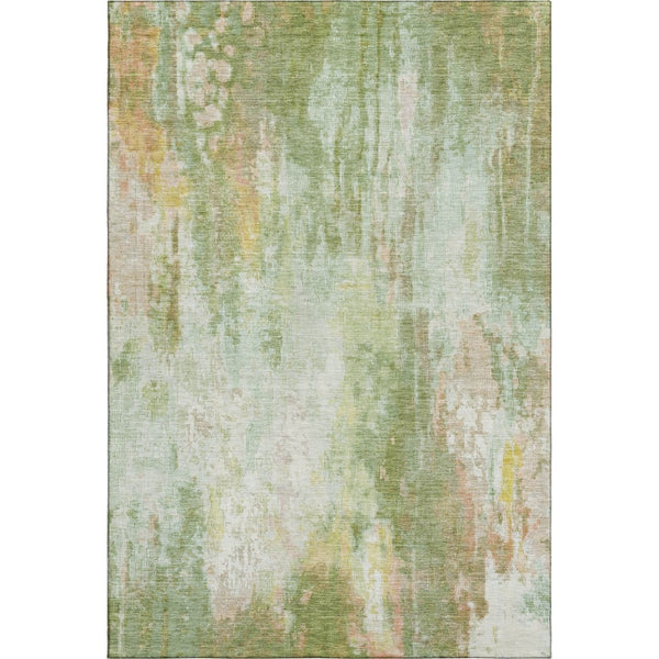 HomeRoots 5' X 8' Washable Sage Wheat Ivory Area Rug with UV Protection, Stain Resistance & Non-Slip Backing 695710