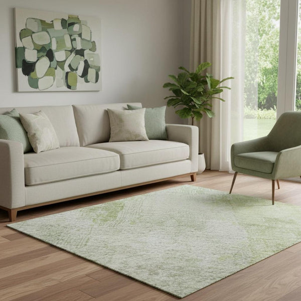 HomeRoots 5' X 8' Washable Sage Wheat Ivory Area Rug with UV Protection, Stain Resistance & Non-Slip Backing 695710