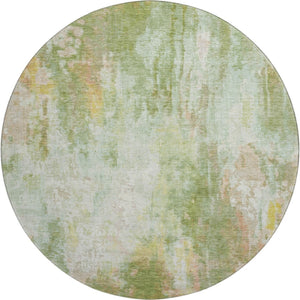 HomeRoots 8' Sage Wheat & Ivory Abstract Washable Round Rug - Modern, Durable, UV-Protected for Busy Homes 695711