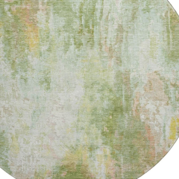 HomeRoots 8' Sage Wheat & Ivory Abstract Washable Round Rug - Modern, Durable, UV-Protected for Busy Homes 695711