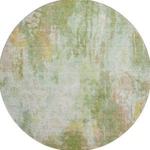 HomeRoots 8' Sage Wheat & Ivory Abstract Washable Round Rug - Modern, Durable, UV-Protected for Busy Homes 695711