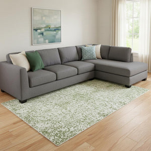 HomeRoots 8' X 10' Sage, Wheat & Ivory Abstract Washable Area Rug - UV Protected, Stain Resistant & Durable Design 695712