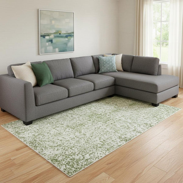 HomeRoots 8' X 10' Sage, Wheat & Ivory Abstract Washable Area Rug - UV Protected, Stain Resistant & Durable Design 695712