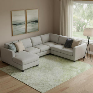 HomeRoots 9' X 12' Sage Wheat And Ivory Abstract Area Rug – Durable, UV-Protected, Washable for Busy Homes 695713
