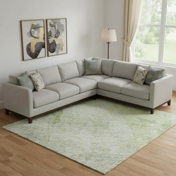HomeRoots 10' X 14' Sage Wheat & Ivory Abstract Washable Area Rug - Stain-Resistant, UV Protected, Stylish Comfort! 695714