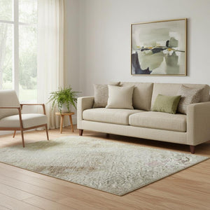 HomeRoots 5' X 8' Tan Mauve Ivory Abstract Washable Area Rug – Stylish, Durable, UV-Protected for Busy Homes 695716